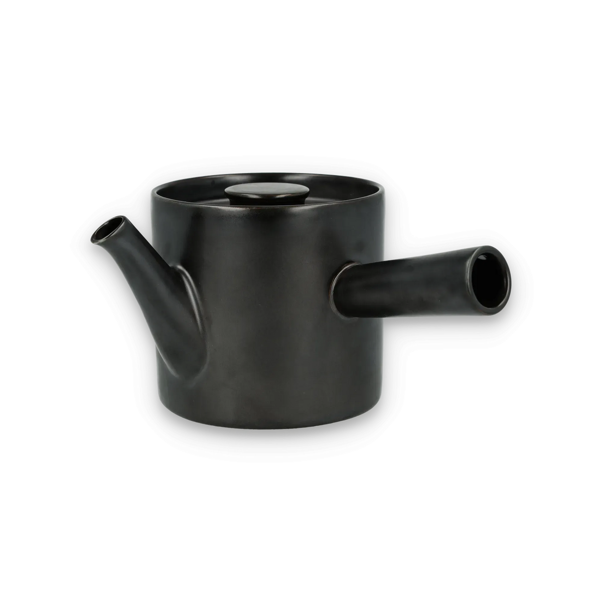 Mattschwarze Keramik-Teekanne mit minimalistischem Design und zylindrischem Griff