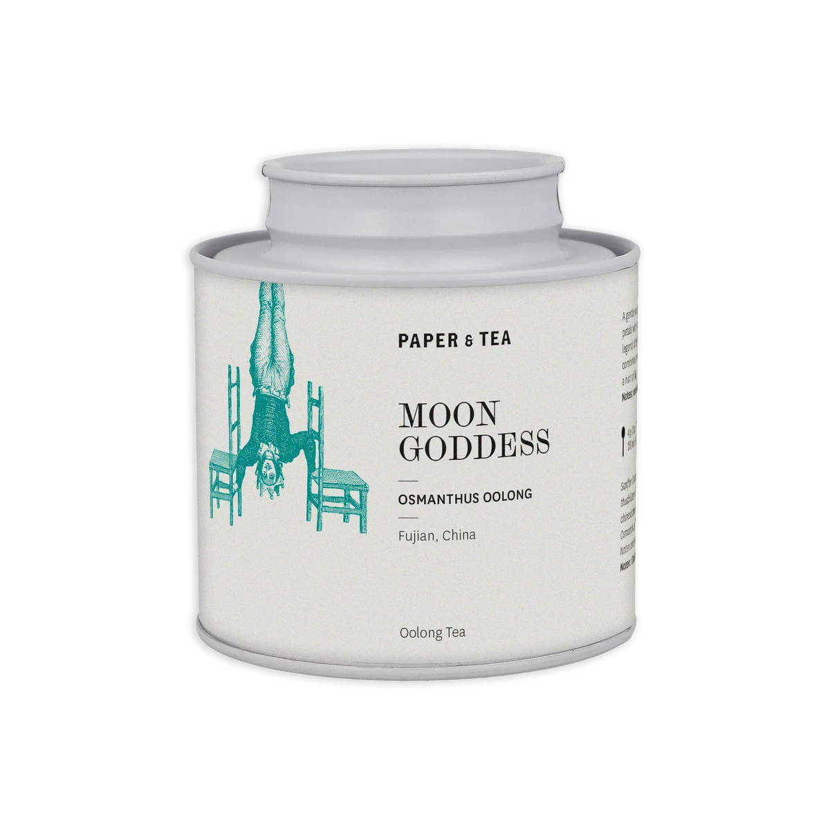 Weiße zylindrische Verpackung von Paper & Tea Moon Goddess Osmanthus Oolong aus Fujian, China